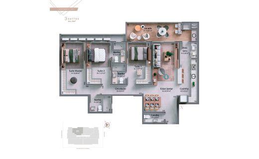 Apartamentos 3 banheiros 1 lavabo